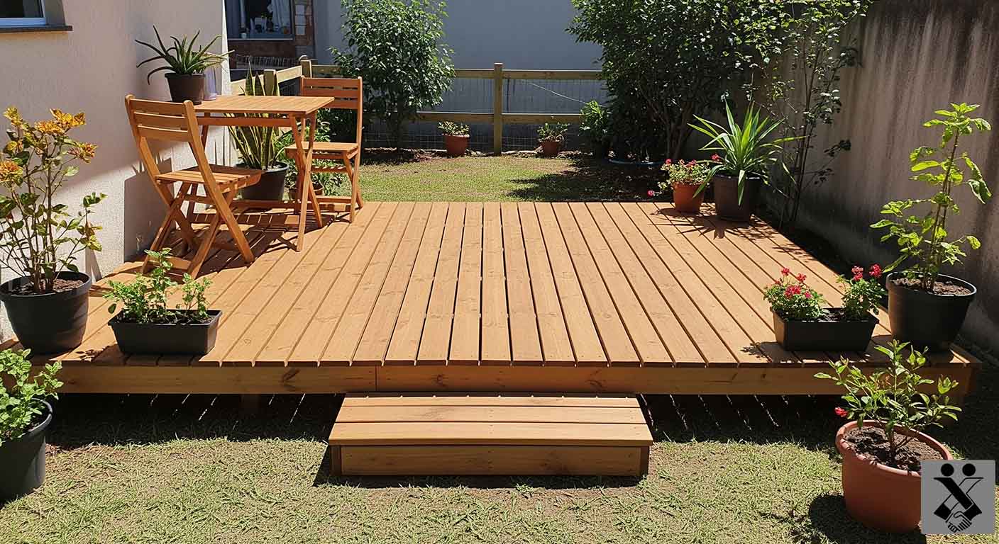 Assoalho ou Deck de madeira recém-instalado - Exemplo 1